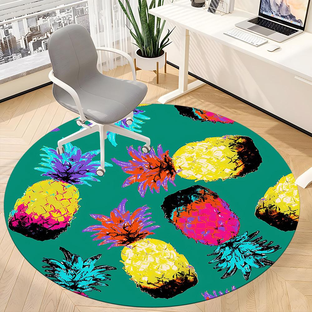1pc Pineapple Pattern Office Round Rug, Non-slip, Soft and Durable Office Rug for Interior Decoration, Perfect for Office, Beautiful Decoration yy2603