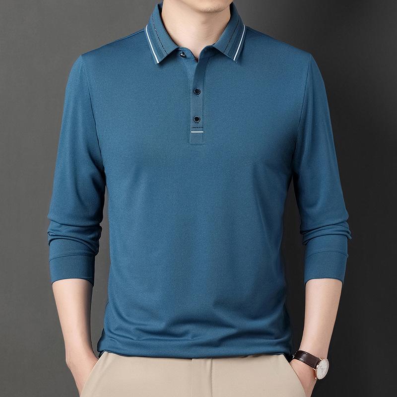 Autumn New Long-T-Shirt Men's Lapel Polo Shirt Youth Business Slim Fit