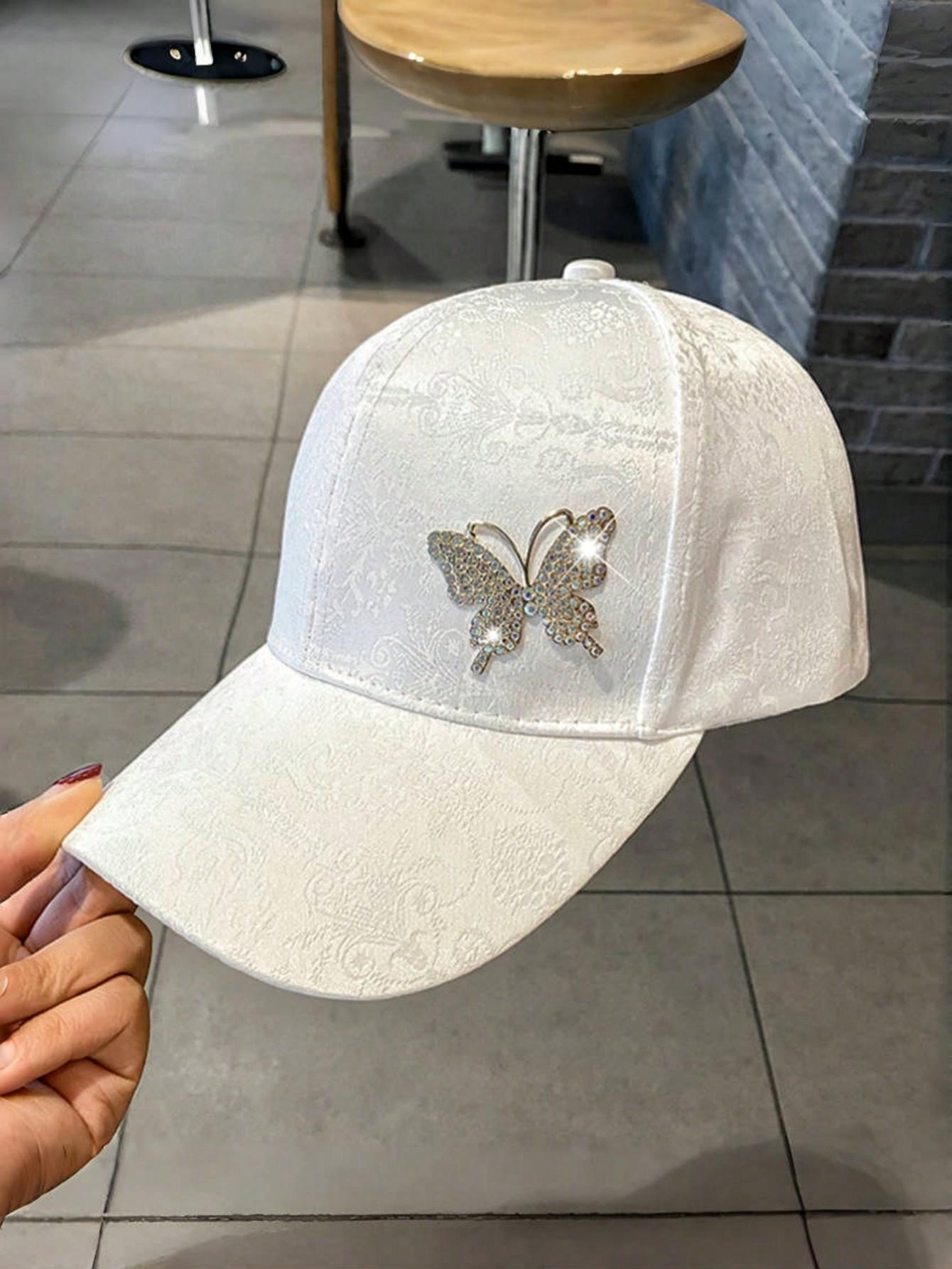

Street Glitter Butterfly Baseball Cap Women s Spring & Summer Versatile Sun Hat Lace Pattern Baseball Cap Adjustable белый