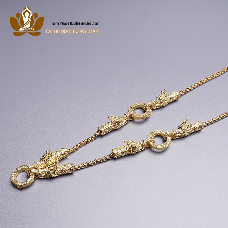 18K vergoldete Drachenkopf-Amulett-Halskette mit mikrogefassten Diamanten - Unisex-Mode