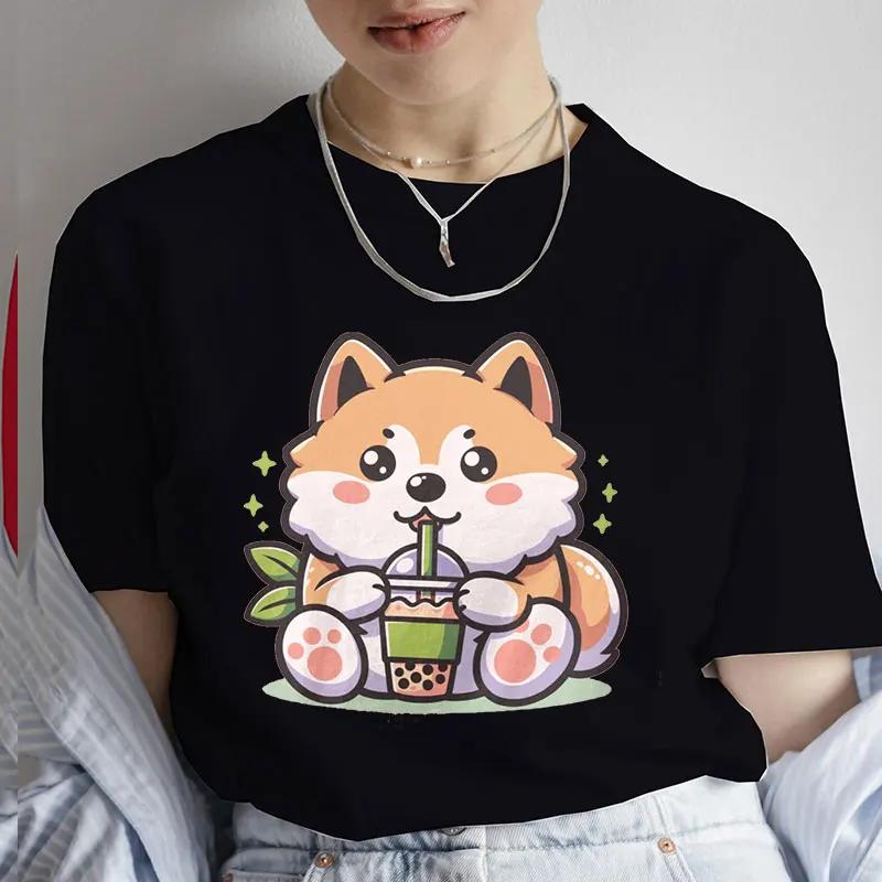 Unisexs Tshirt Casual Kawaii Boba Milk Tea Print Tshirt Bubble Tea Cartoon Unisexs Tee Clothing Cute Cat Anime Tee Shirts Tops