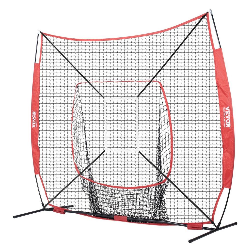 7x7 Ft Baseball Softball Practice Net, Portable Baseball Training Net for Hitting Batting Catching Pitching, Backstop Baseball Equipment with Bow