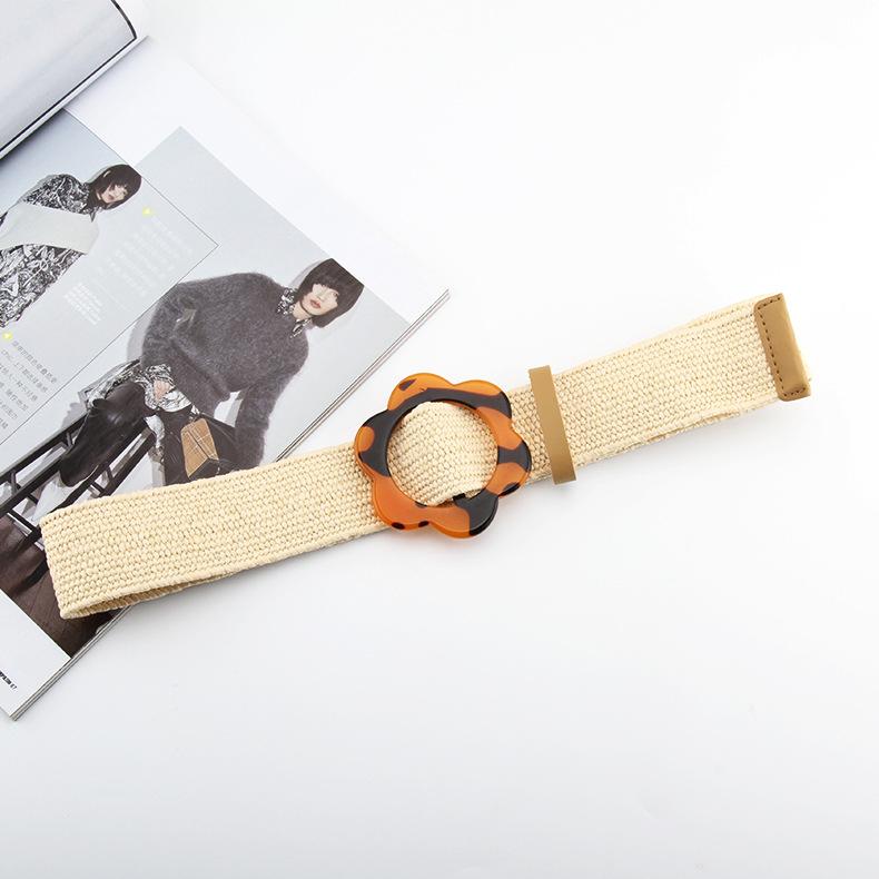 Cotton And Linen Wind Pp Grass Woven Belt Female Flower Leopard Print Buckle Dress Long Shirt Decorative Belt
