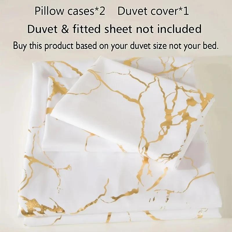 Queen Bedding Duvet Cover Set White Marble Printed 2/3 Pieces Luxury Microfiber Down Comforter Quilt Cover With Zipper Closure
