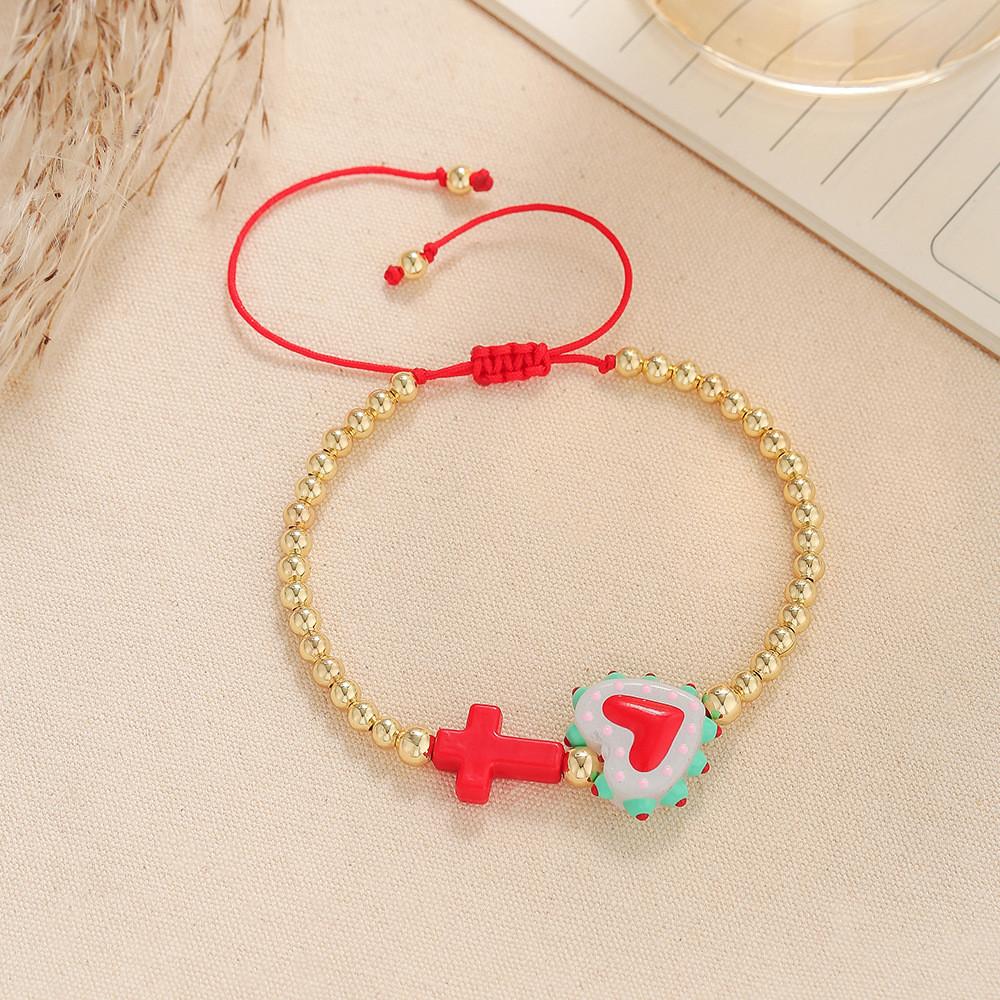 

Style Turquoise Cross Heart Beaded Bracelet With Gold Accents For Women белый