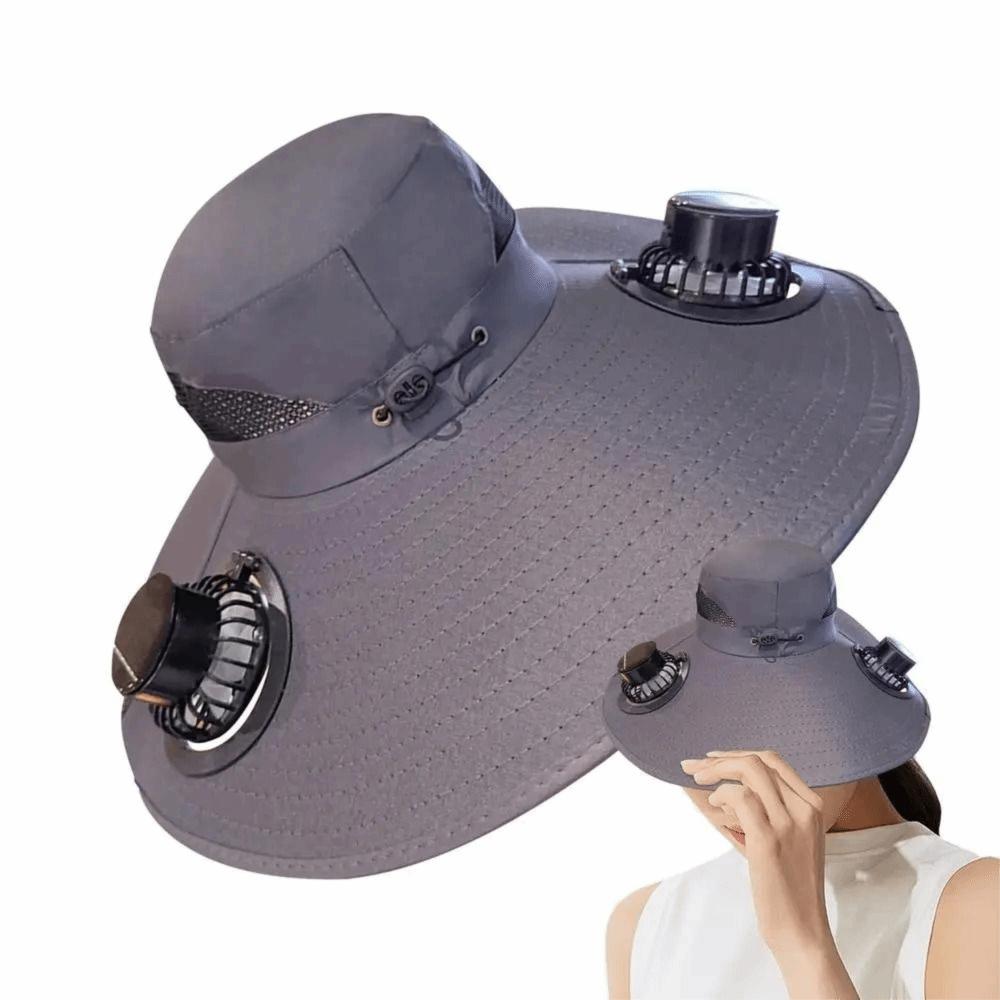 Removable Solar Fan Hat Dual Fan Fishing Bucket Hat Long Endurance Cooling Fisherman Hat Fishing