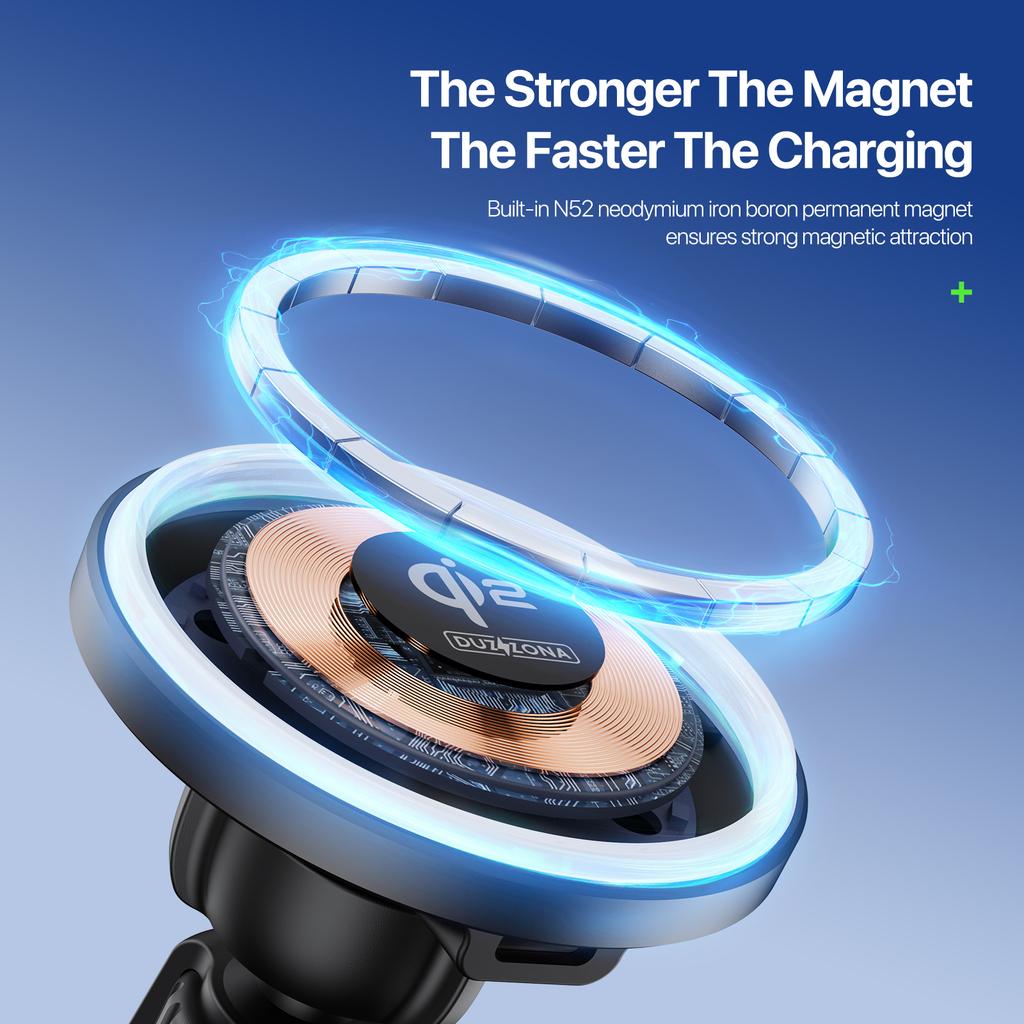 DUZZONA V5 15W Car Magnetic Wireless Charger for iPhone 16-15 Series Air Outlet Phone Charging Holder (Qi2 Certified)