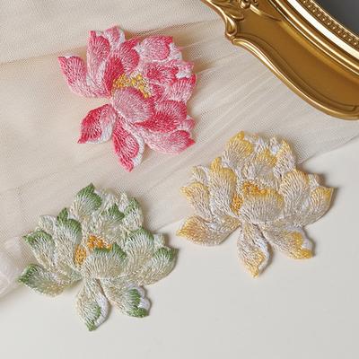 Lotus Flower Patch Realistic Embroidered Floral Applique Lotus Flower Iron On Patch Embroidery Patch for Jackets Backpacks Hats Bags and DIY Craft