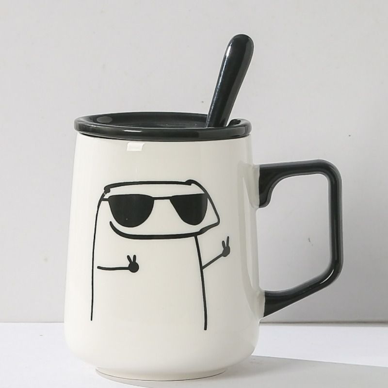 Household Ceramic Cup Korean New Cute Cartoon Abstract Funny Office Coffee Mugs Handle Creative White Simple Couple Water Cup