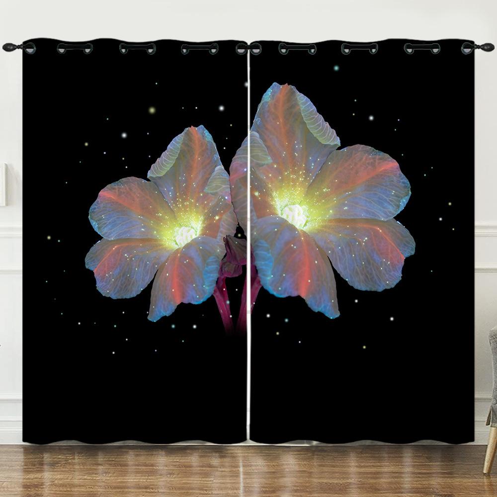 Curtains Small Daisies Black Bouquet 3D Digital Printing Blackout Curtain Punching