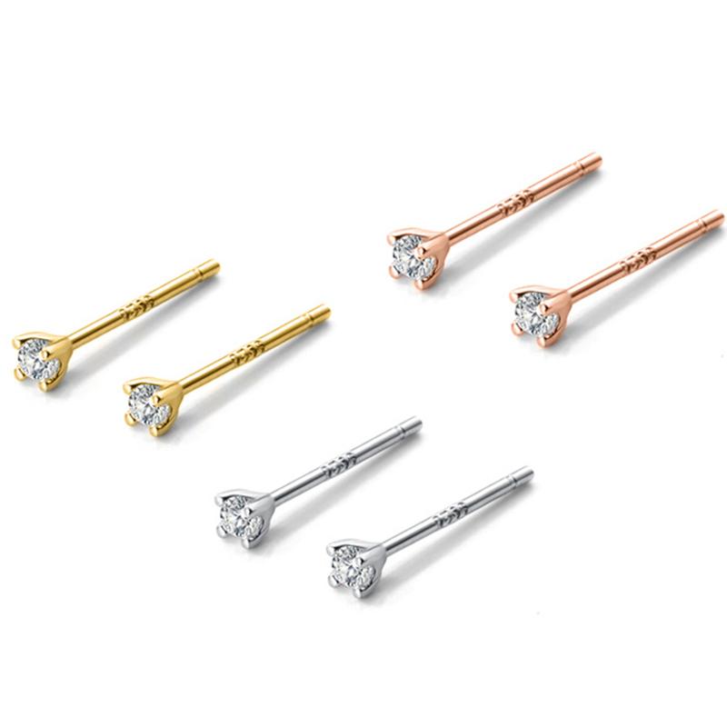 100% 925 Silver Small CZ Zircon Stud Earrings Mini Crystal Student Stud Minimalist Jewelry