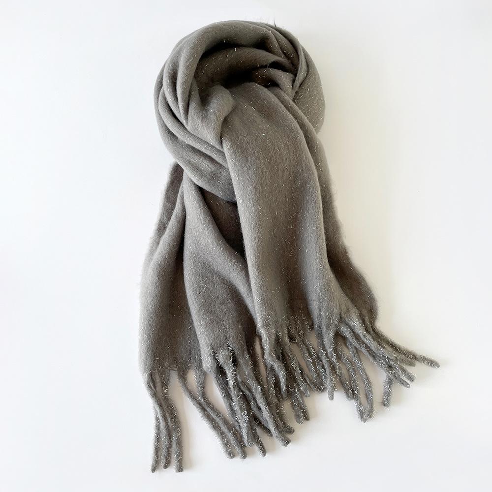 Thickened warm simple solid color mohair scarf large shawl women's plain scarf
