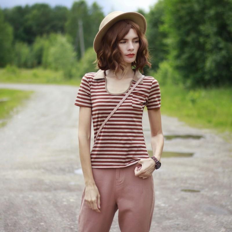 Summer Women Slim Golf Polo Shirts Lady Casual T Shirts Cotton Striped Female Short Sleeve Shirt Office