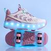 Kids Lights Sports Shoes Rubbing Shoes Charging and Disassembling Four Wheels Slide Shoes LED Kids Glowing Sneakers