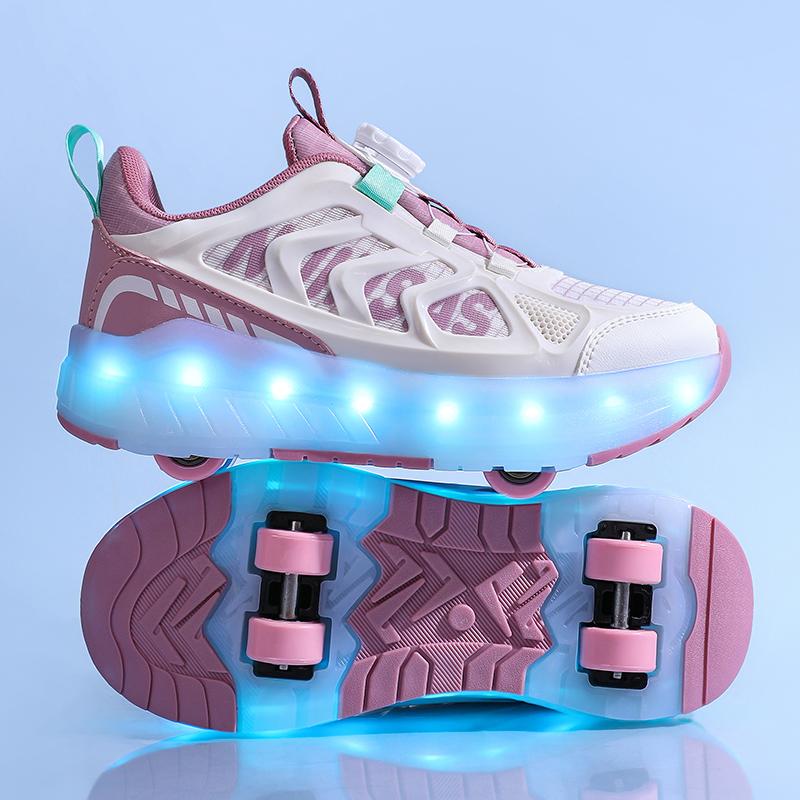 Kids Lights Sports Shoes Rubbing Shoes Charging and Disassembling Four Wheels Slide Shoes LED Kids Glowing Sneakers