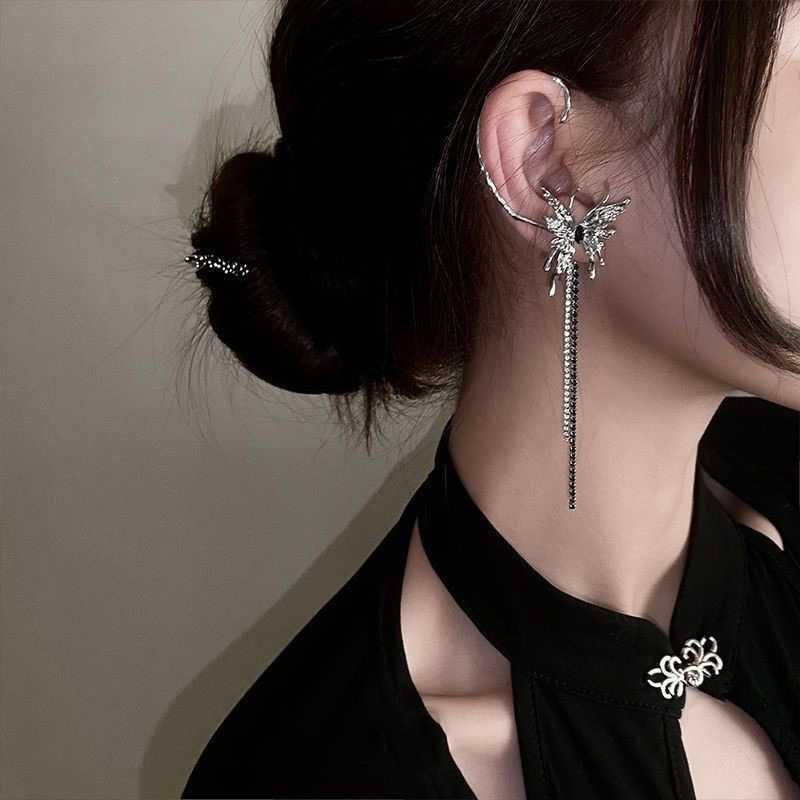 1Pc Punk Spider Claws Zircon Cuff Earrings Women No Piercing Goth Animal Black Crystal Ear Clip Dark Spider Clip Earring Jewelry