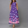 Plus Size Sleeveless Crew Neck Dress Soft Watercolor Botanical Branches Midi Flowy Dress