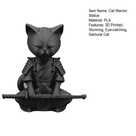 Estatua de Gato Guerrero Escultura de Gato Samurái Impresa en 3D Adorno Animal Caprichoso de Escritorio para Decoración de Mesa Estante de Sala de Estar Regalo para Amantes de los Gatos Coleccionistas