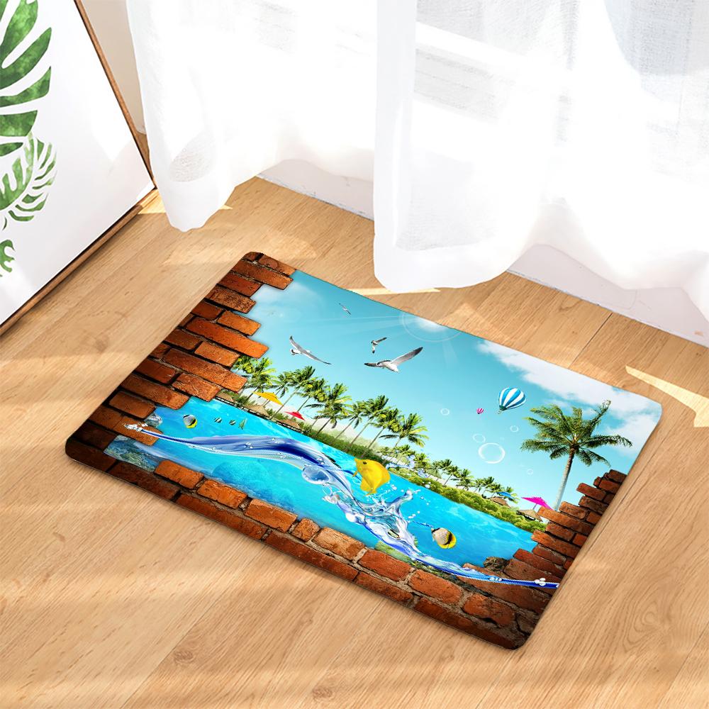 

3D Printed Cartoon Ocean Dolphin Sea Beach Non-Slip Bath Mat 60*40Cm For Bathroom Carpet Rugs Flannel Kitchen Toilet Door Mat W60H190(CM)-1 Pcs