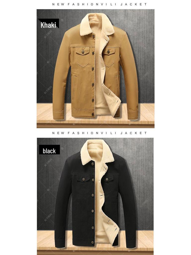 Men's Autumn/Winter Lamb Wool Lapel Jacket - Thick, Pure Cotton, Velvet, Washed Coat, Trendy Brand.
