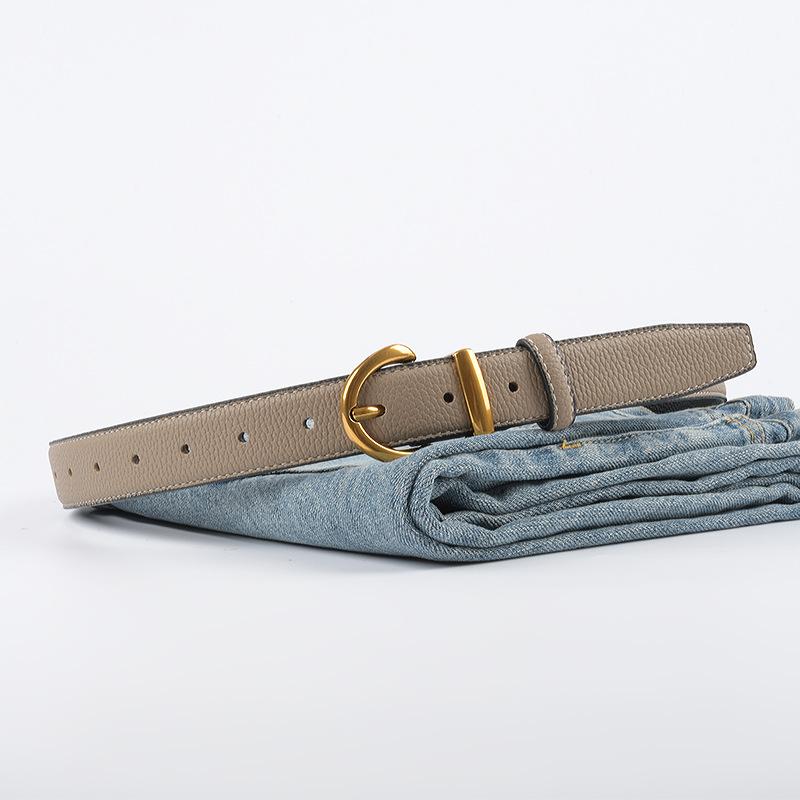 Lychee Pattern Head Layer Cowhide Genuine Leather Women's Belt Versatile Retro Belt with Jeans Casual Trousers Women