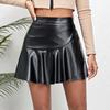 Women High Waist Bodycon PU Leather Skirts Office Ladies Bandage Ruffles Mini Skirt
