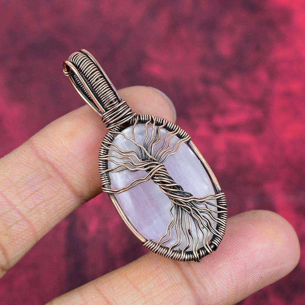 Tree of Life Selenite Pendant Copper Wire Wrapped Pendant Handmade Pendant Copper Wire Jewelry Gemstone Pendant Gifts for Mom Decent Jewelry