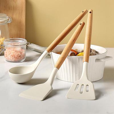 3-Piece Silicone Spatula Set with Wooden Handles - Non-Stick, Food-Grade Kitchen Utensils