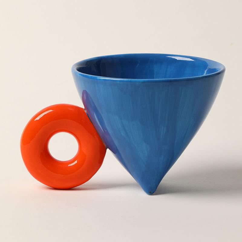 Ceramic Coffee Cup  Pivot Scented Tea Office Light Luxury Water Cup Household Hand Punch Conical  European Style