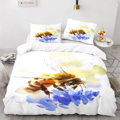 Bee Duvet Cover Set Watercolour Painting Cartoon Cute Wildlife Comforter Cover King Queen for Kids Girl Polyester Bedding Set