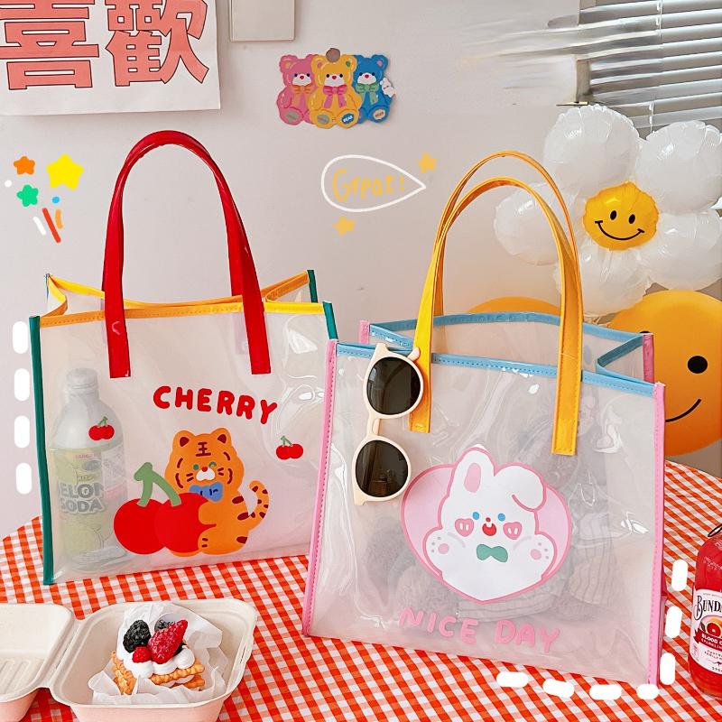 Ins Summer Girls Jelly Bag Cartoon Bear Transparent Shoulder Bag Waterproof Beach Bag Student Travel Handbag