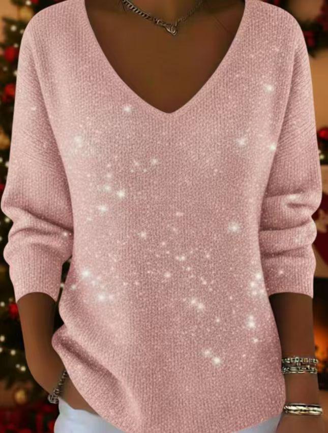 2026 Women's Spring Tie-Dye V-Neck Long Sleeve Top - European & American Trendy Style
