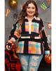 Azura Exchange Black Plus Size Checkered Print Sherpa Henley Sweatshirt