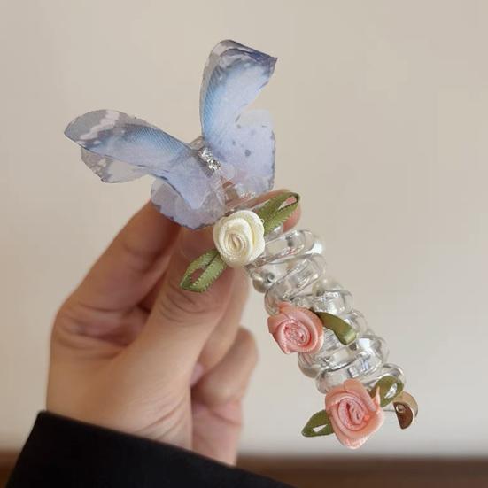 4Pcs Hair Rope Spiral Hair Bands Flower Butterflies Decor Ponytail Holders Bun Braid Elastic Non-slip Hairbands Hair Styling Tools