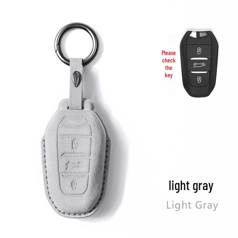 High-End Suede Car Key Case for Peugeot Models 408, 308, 4008, 5008, and 508L with Buckle and Pendant