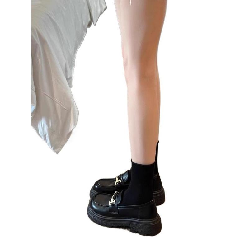 thick-soled white women's spring and autumn one-pedal women's shoes college small leather shoes