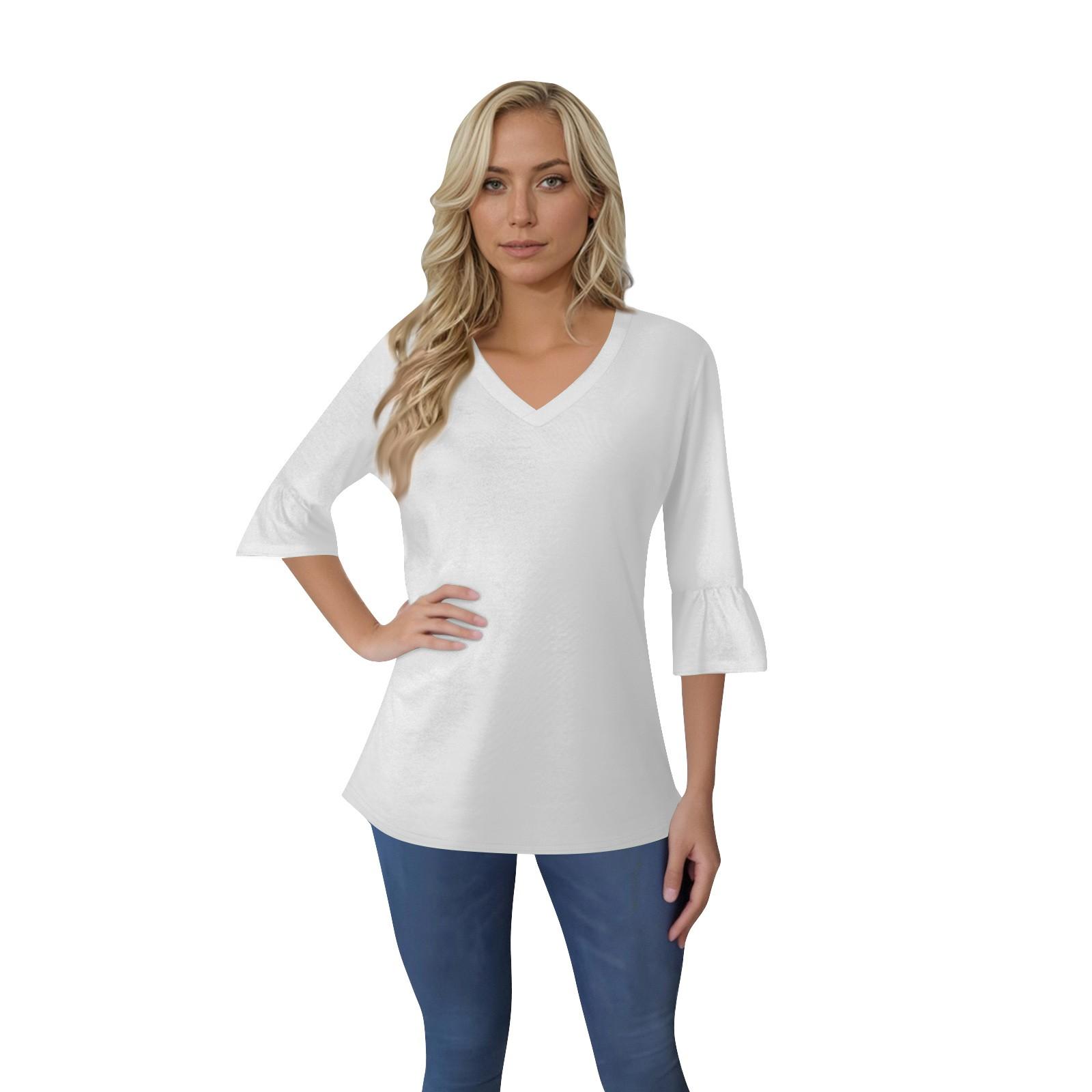 

Женский повседневный топ с рукавами 3/4, летняя футболка с v-образным вырезом и пышными рукавами XL белый