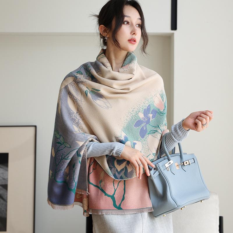 65 * 190cm Autumn And Winter New Women'S Solid Color Versatile Simple Tassel Imitation Cashmere Double-Sided Scarf Warm Scarf Atmosphere Shawl