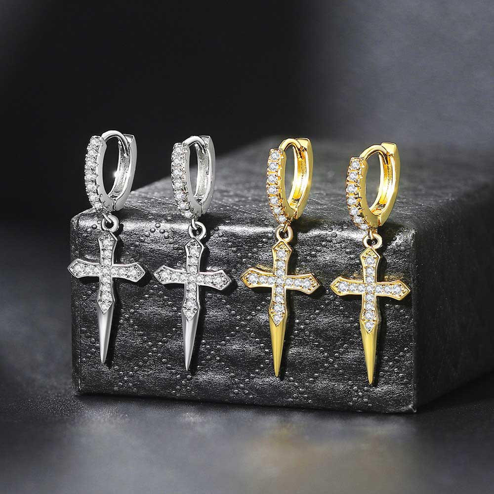 ZHOUYANG Hip Hop Punk Crosses Men's Earrings Personality Exquisite Ear Accessories Trend 2024 Women's Jewelry Wholesale OHE023