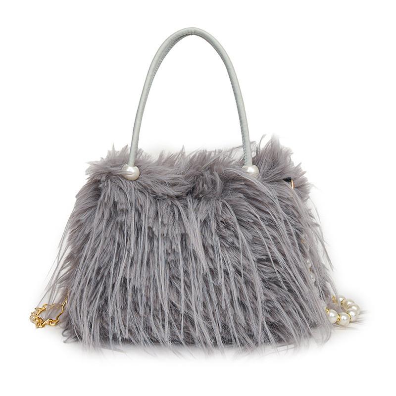 Solid Color Plush Handbag With Zipper And Chain For Casual Daily Use