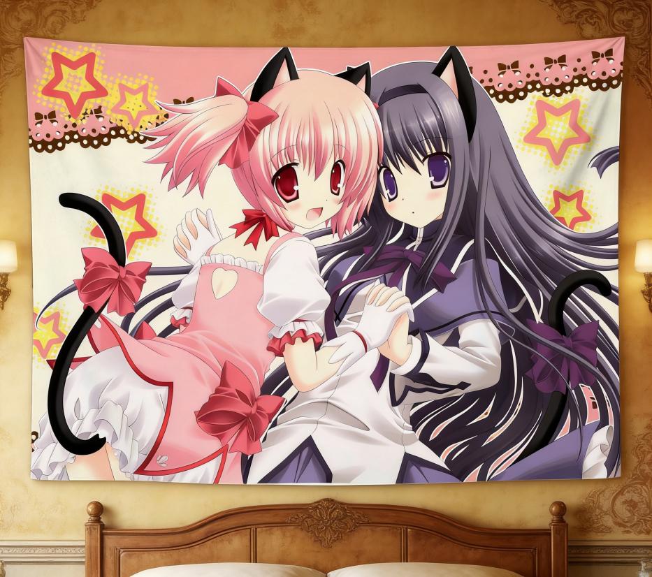 Madoka Neko Tapestry Art Bedroom Living Room Dormitory Decoration Popular Home Decoration Dormitory Cute Cat Ear Tapestry