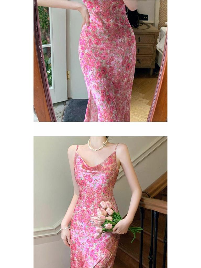 Elegant French Chic Floral Pink Cami Dress - Slimming and Stylish Summer Wear