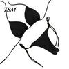 Lady Swimwear 2 Pcs/Set Bikini Set Solid Color Halter Neck Women Swimsuit Strap Thong for Beach