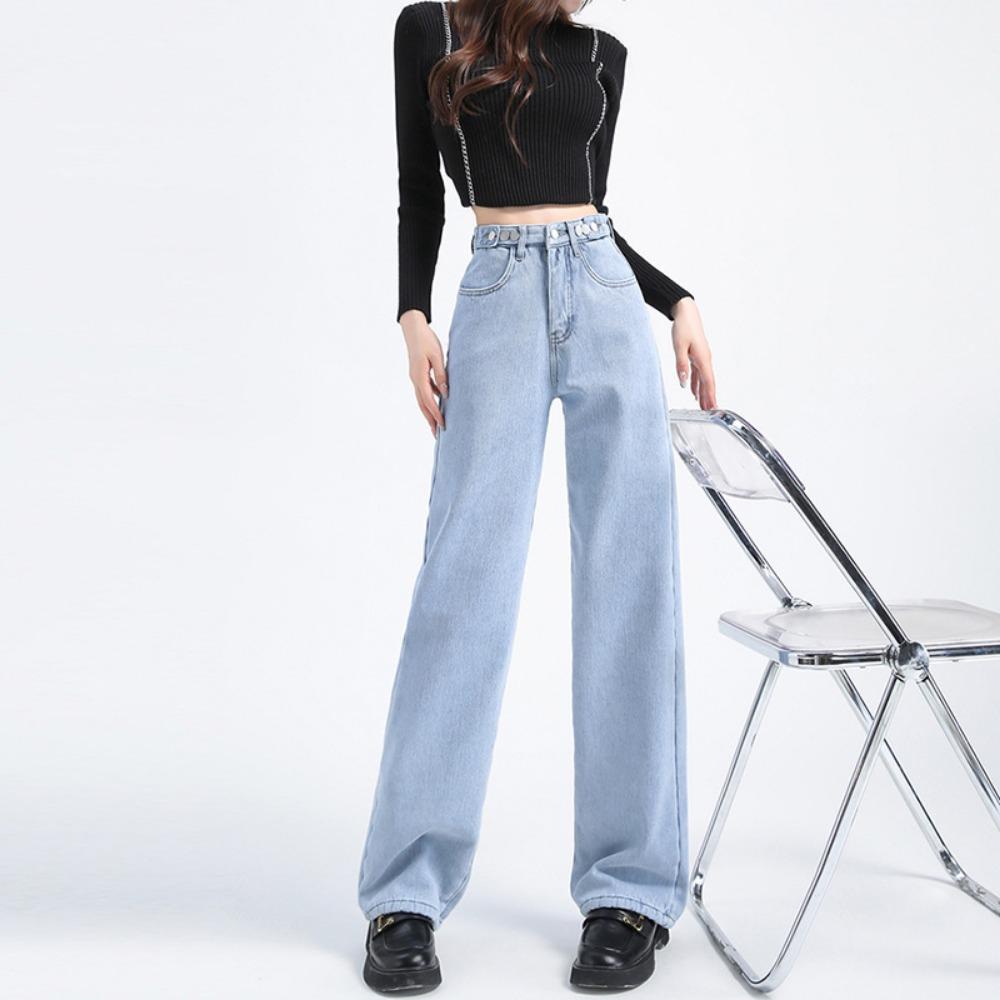 High Street Adjustable Wide Leg Jeans Women's Spring and Autumn New Drop High Waist Skinny Straight Floor Mopping Jeans