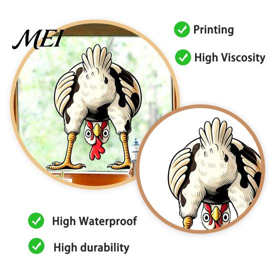 Retro Hand Painted Sticker Funny Chicken Static Window Cling, Upside Down Rooster Glass Sticker, Cling for Waterproof Non-adhesive Decal Living