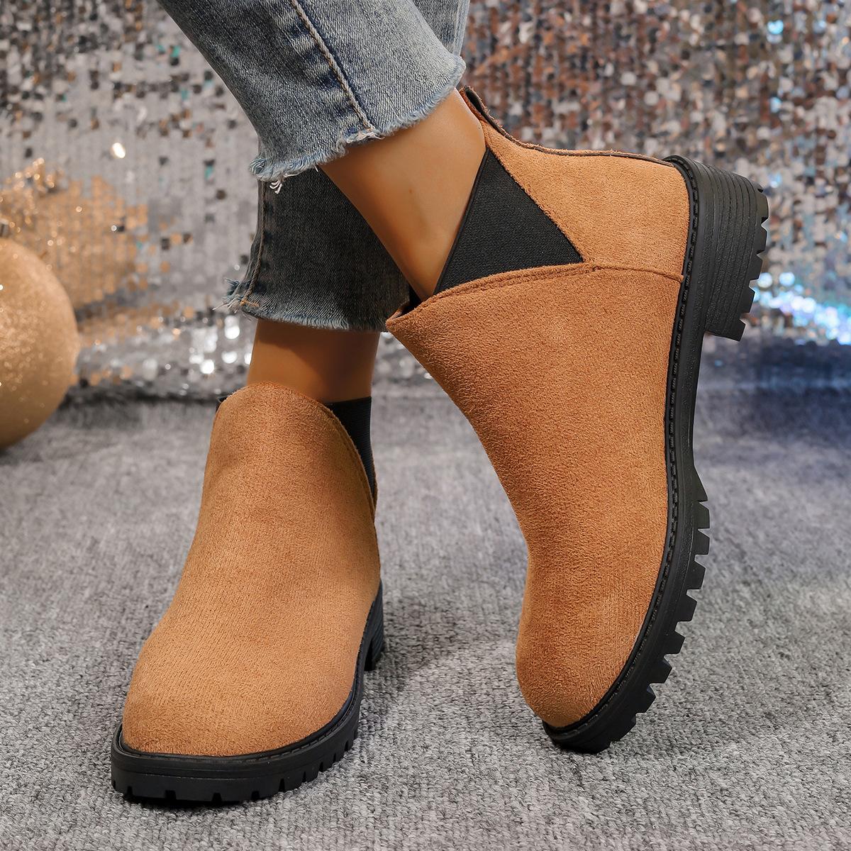 

Foreign trade large size 2025 autumn and winter new low tube simple thick heel round head European and American style fashion women s Martin boots 43 светло-коричневого