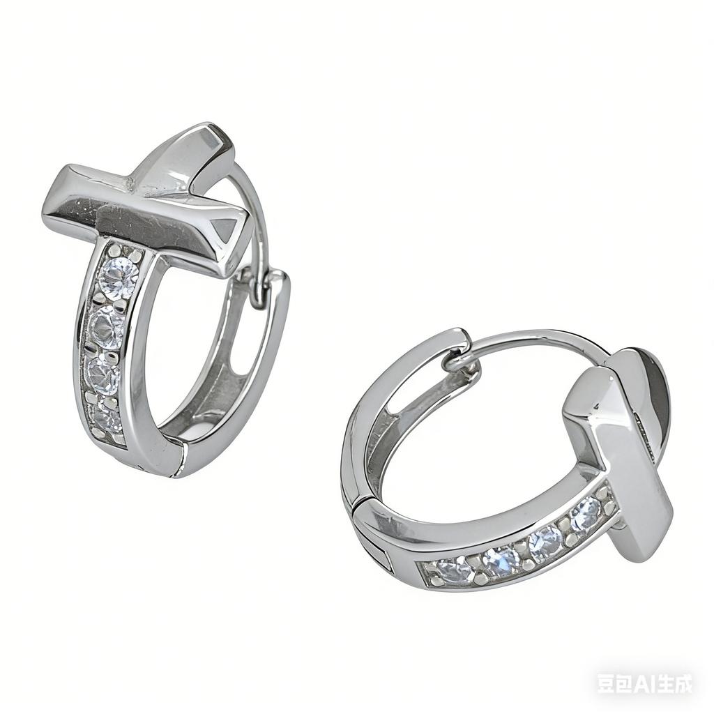 S925 Sterling Silver Gold Three-dimensional Cross Earrings with Diamonds, Simple Ins Wind Ear Buckle Earrings 2026
