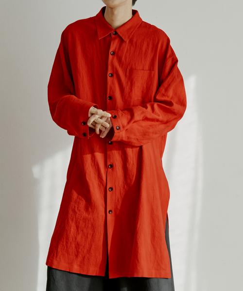 Mallen Unisex Linen Long Shirt Red