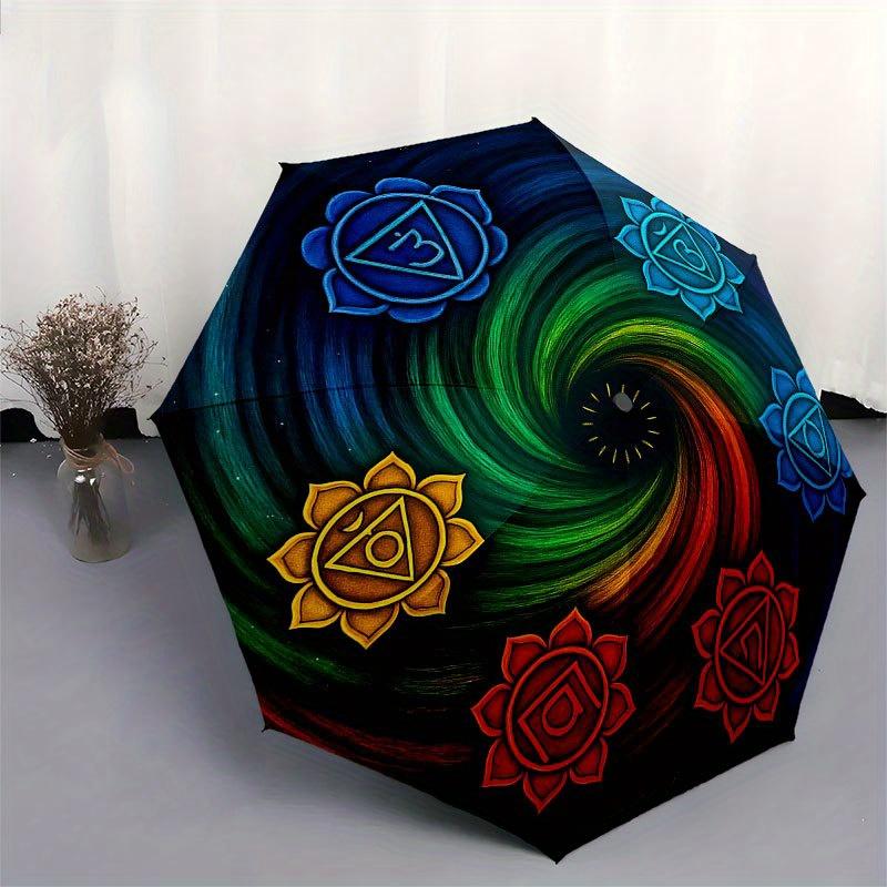 Chakra Balance Mandala Kunstdruck - Spirituelle Heilung Dekor Regenschirm, Tragbarer 3-fach Faltbarer Kompaktregenschirm für Männer & Frauen R129