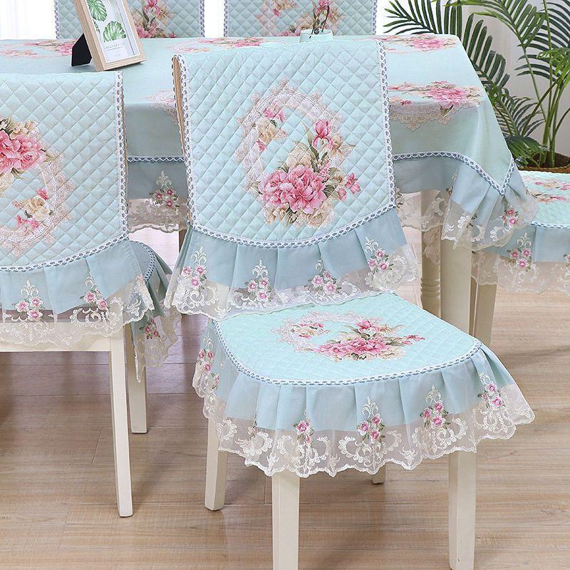 1pcs European Style Countryside Embroidery Dining Chair Covers Quilted Anti Slip Lace Ruffle Edge Chair Cushion Home Restaurant Fabric Decoration